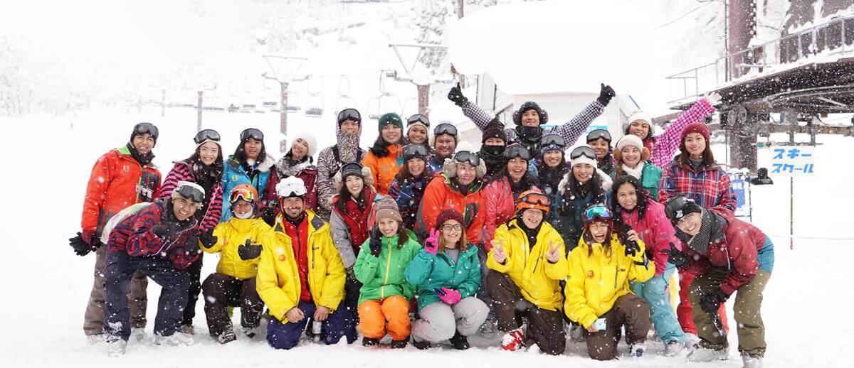 Group skiing photo Sign up today for a fun ski or snowboard lesson.